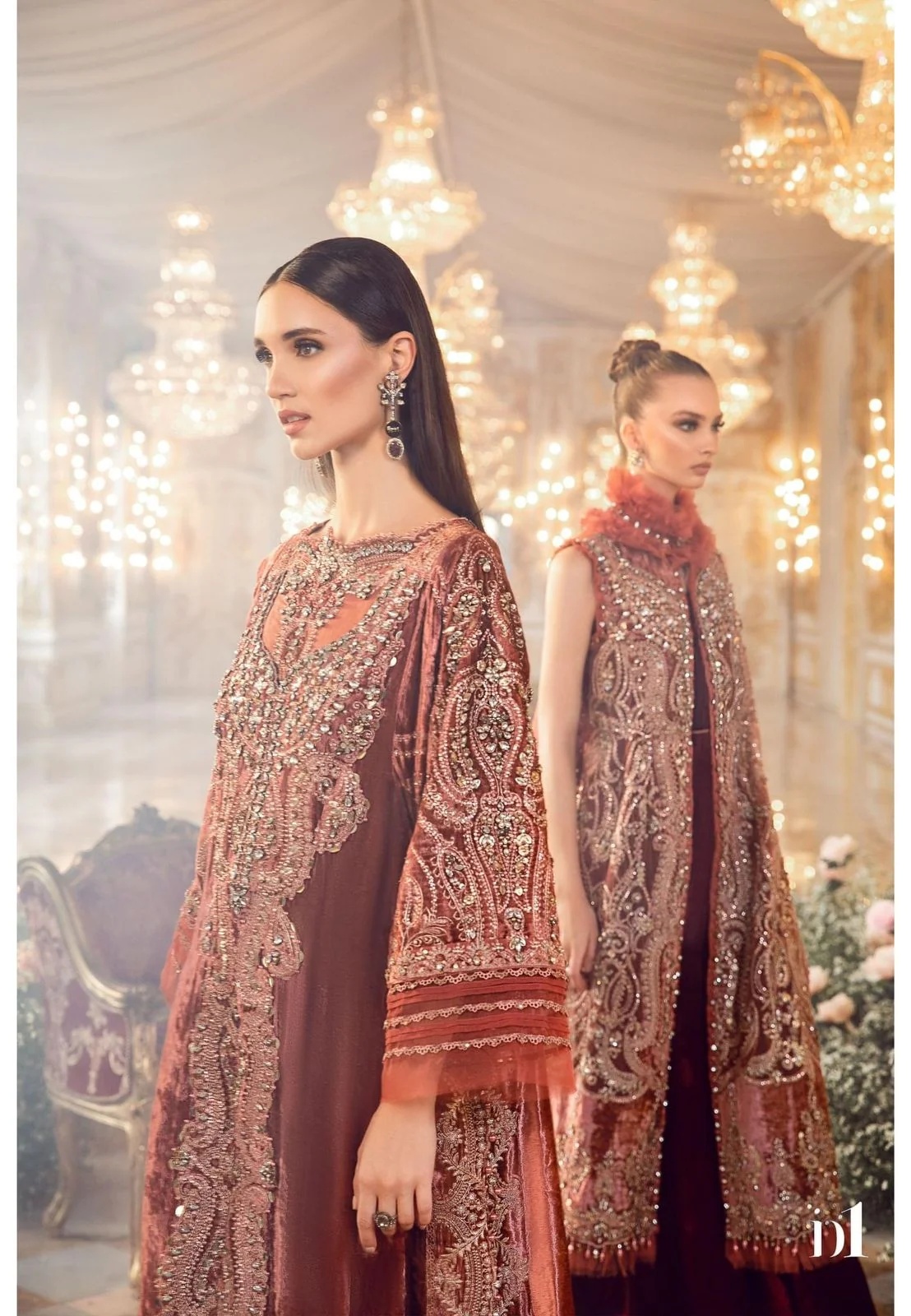 Salmon Pink BD pakistani fashion outfit in pink tones.